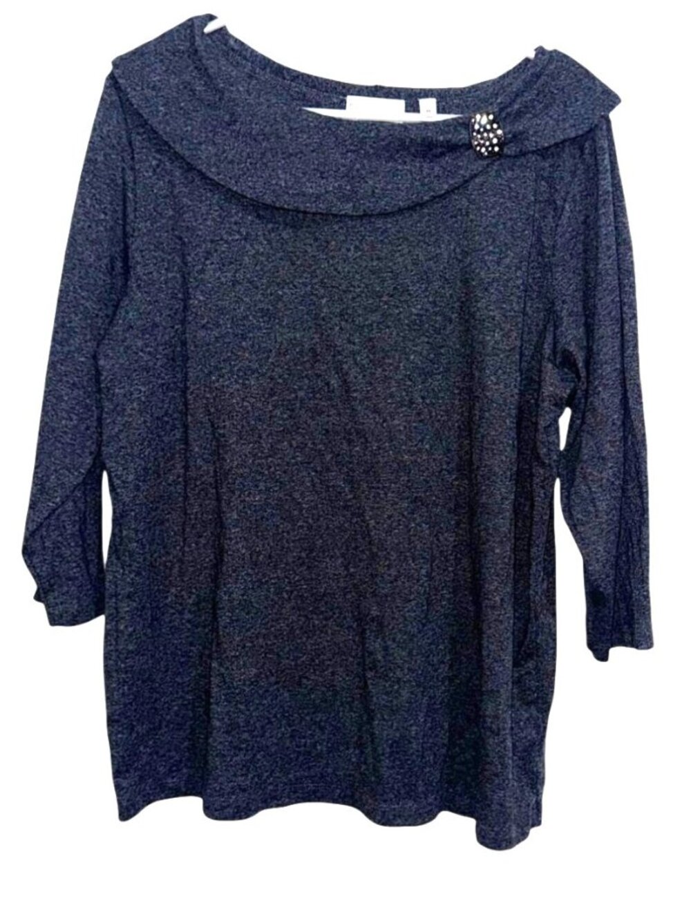 Rafaella Womens Heather Gray 3/4 Sleeve Top With Rhinestone Accent Size 2X
